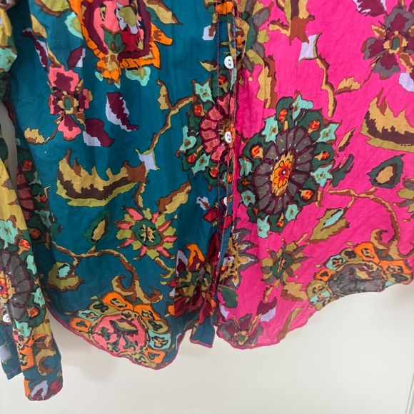 Cino Floral Multicolor neon Women's button down long sleeve blouse size M - Picture 6 of 11